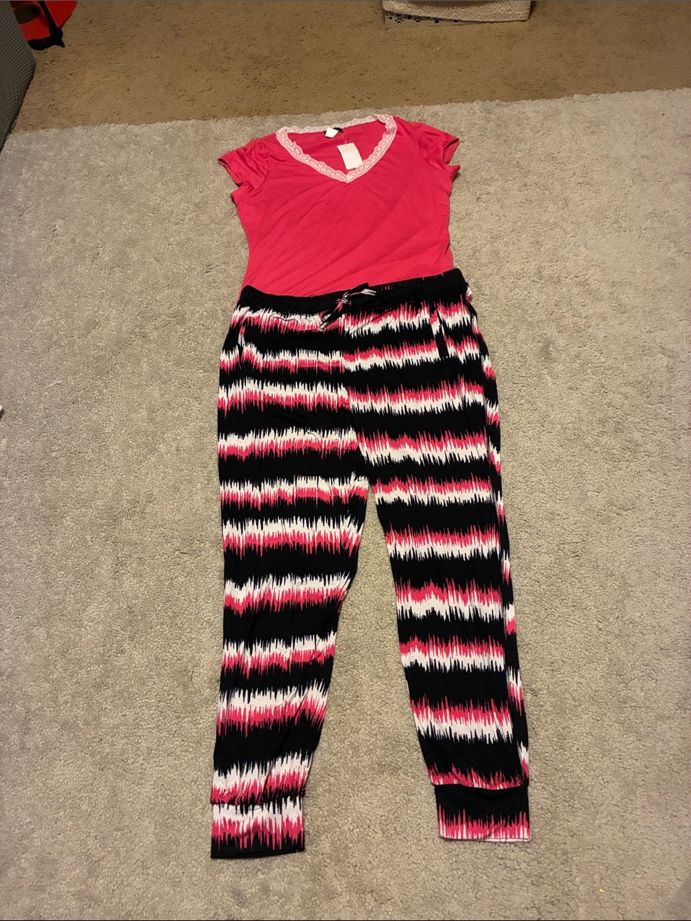 2pc Women's Pink Shirt Patterned Lounge Pants